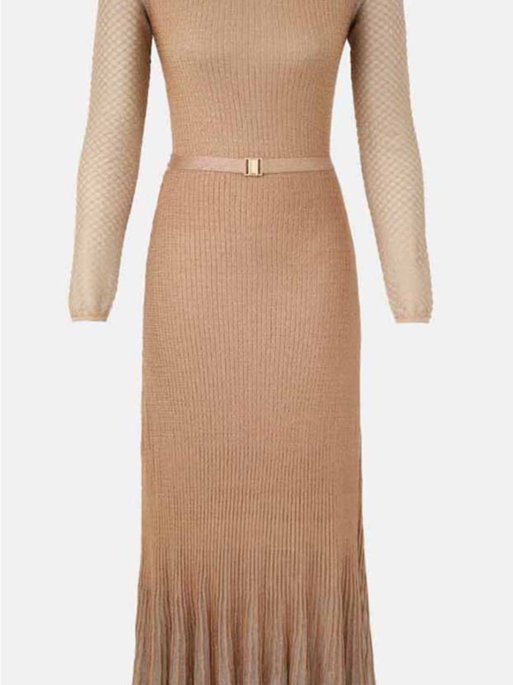 Zimmermann Camel Ribbed Maxi Dress with Sheer Long Sleeves